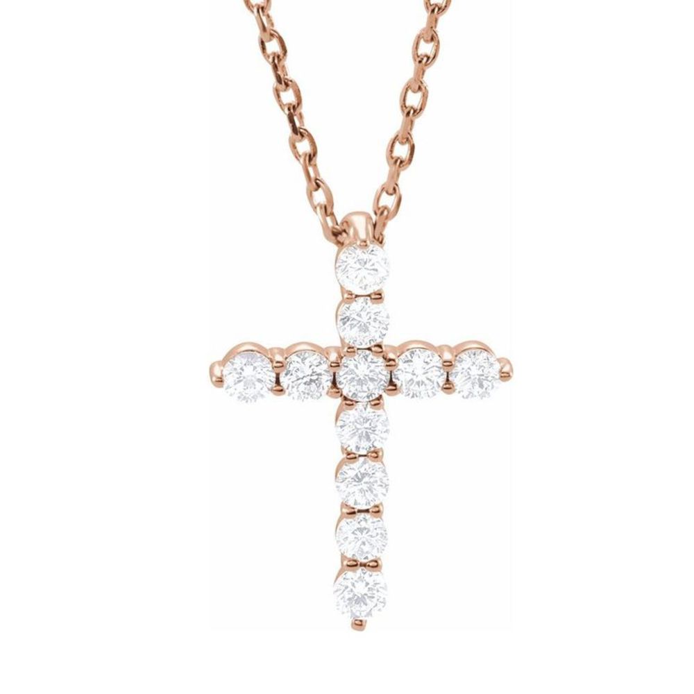 14K Rose Gold 1/4 CTW Diamond 11-Stone Cross Necklace, 16-18 Inch